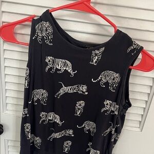 Black Tank Top with White Tiger Print